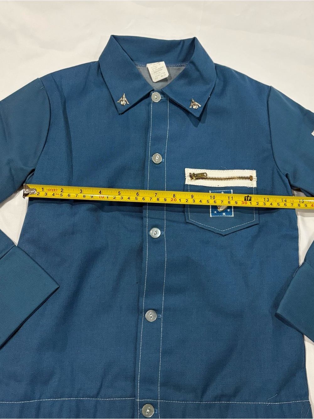Vtg Boys Astronaut Button Down Shirt Jacket NASA patches USA 80s 90s Blue Sz 16 - Picture 7 of 7